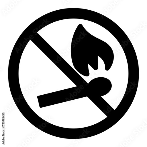 Lit match ban solid icon, lit match concept. Vector graphics. Forbidden, prohibited item sign on white background, style icon mobile or web design.