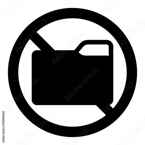 Folder ban solid icon, documents concept. Vector graphics. Case forbidden, prohibited item sign on white background, style icon mobile or web design.