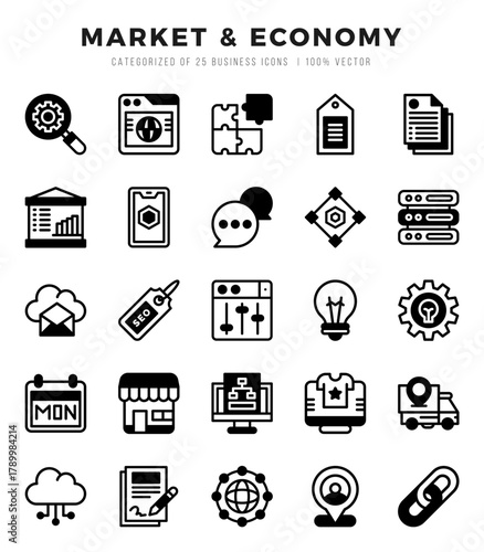 Vector icons set of Market & Economy. Lineal Filled style Icons.