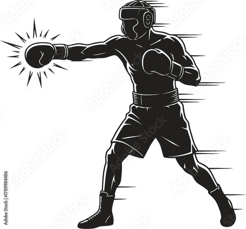 Boxer silhouette throwing a powerful punch
