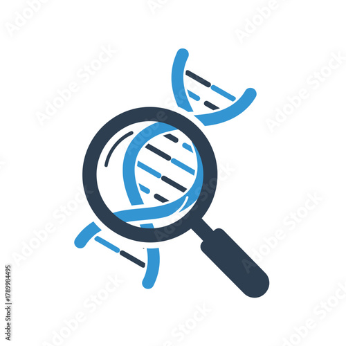 DNA Analysis Icon Examining Genetic Code with Magnifying Glass