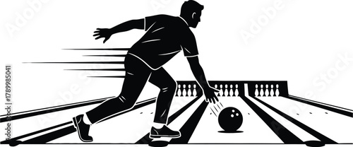 Bowler releasing a bowling ball down an alley silhouette