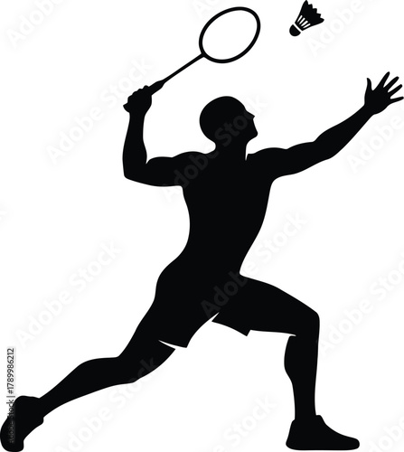 Badminton player hitting a shuttlecock silhouette vector