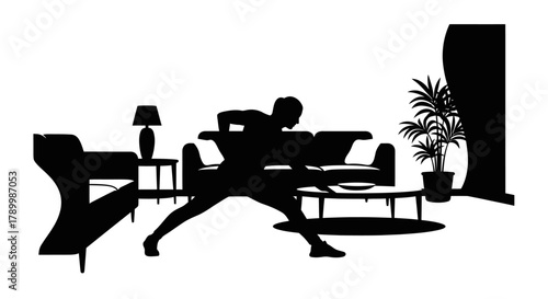 Silhouette of Home Workout: A dynamic silhouette captures a person engaged in a home workout routine. The image illustrates fitness, discipline.