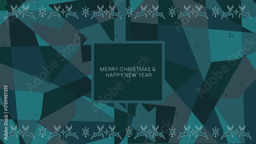 Minimalist Teal Blue Geometric Christmas Reindeer Pattern for Elegant Holiday Greeting Card and Winter Celebration Background