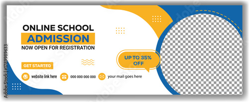 School admission 2027 banner template with abstract design, discount offer