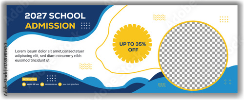 Online school admission banner template with abstract geometric design