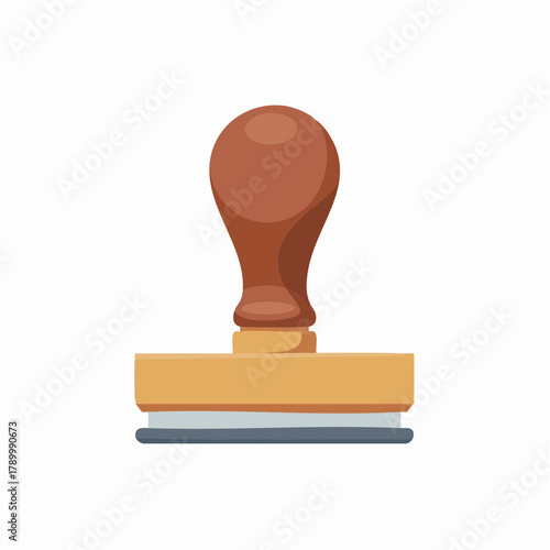 A classic wooden handle rubber stamp with a rectangular base, used for official documents and marking.