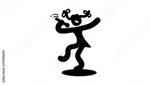 a little girl sings, black isolated silhouette