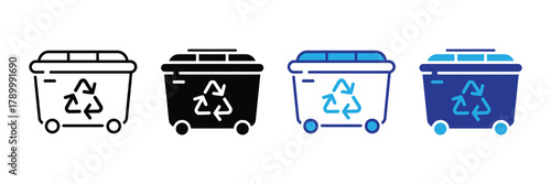 Recycle bin icon set showcasing different styles for waste management and environmental sustainability isolated on white background