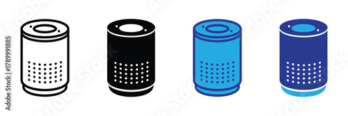 Voice assistant smart speaker icon set: modern digital personal device for smart home control technology isolated on white background