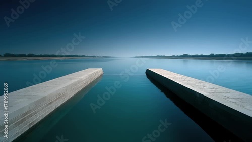 Tranquil Water Surface with Rippling Light at Tang Dynasty Architectural Ruins