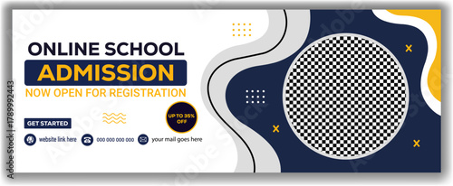 Online school admission banner template for new student enrollment and registration promotion. education ad
