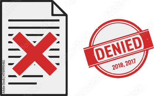 Red Denied Stamp and Document with Cross Mark Icon