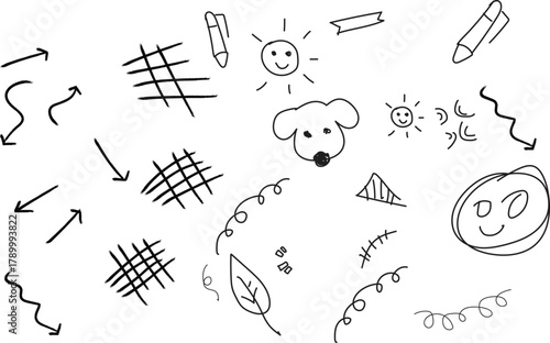 hand drawn musical instruments on white background