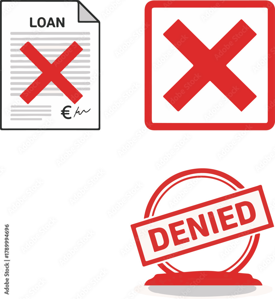 Fototapeta premium Vector Illustration of Denied Loan and Rejection Stamps and Cross Marks