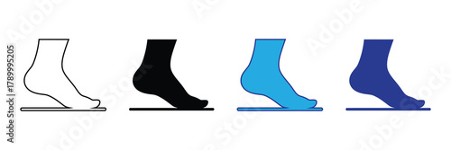 Flat foot arch medical icon set showing pes planus condition, orthopedic anatomy illustration vector design isolated on white background