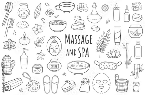 Set of SPA and massage salon treatmens icons