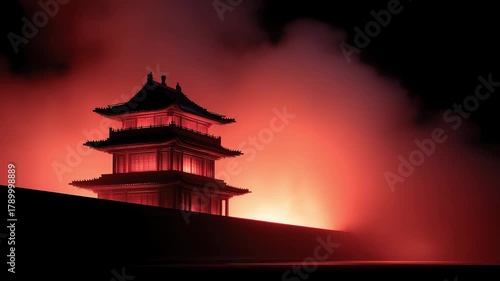 Tang Dynasty Night Scene: Chang'an City Wall and Illuminated Pavilions