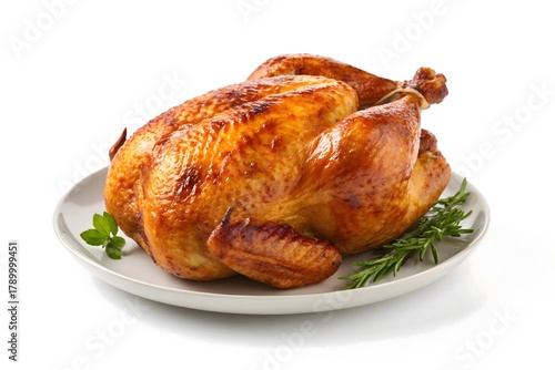 roasted chicken on white background