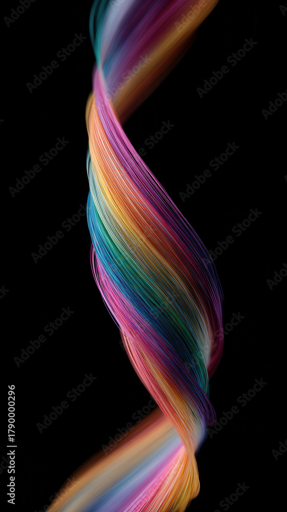 Obraz premium Rainbow ribbon twisting gradient neon abstract curve swirl fiber vivid black