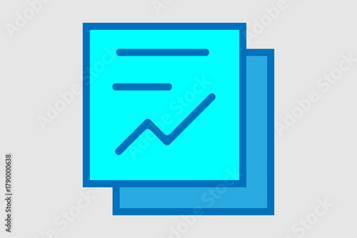 The image shows an icon of documents or reports with a rising line graph on the front page.