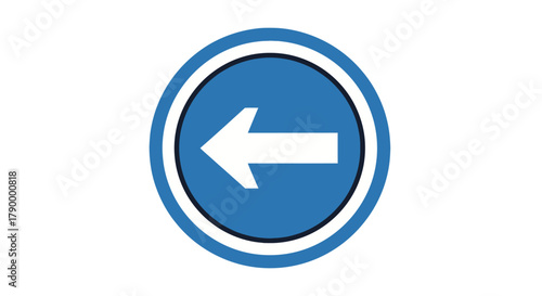 Blue Circular Arrow Sign Indicating Left Directional Guidance on White Background