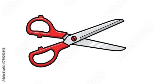 Simple illustration of open red handled scissors for cutting tool