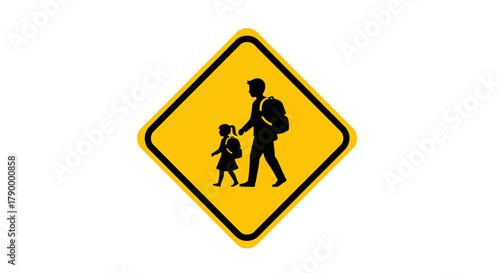 School Crossing Sign with Adult and Child Silhouettes for Pedestrian Safety