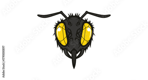 Intense Cartoon Wasp or Hornet Head Vector with Bright Yellow Eyes