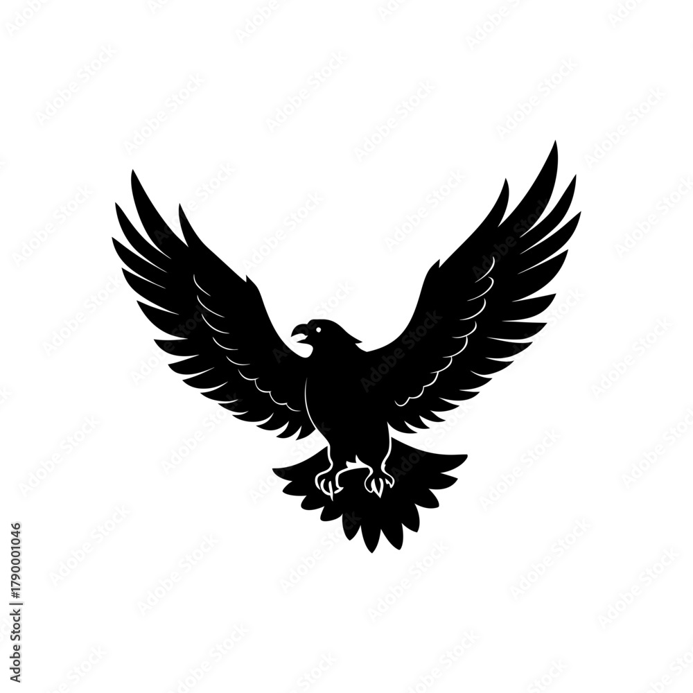 Fototapeta premium Majestic black eagle with outstretched wings in silhouette isolated on white background