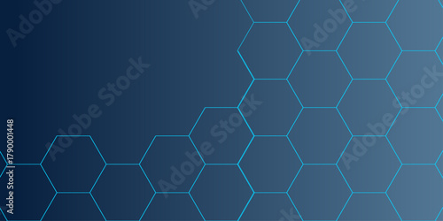 Abstract Digital Black Hexagon Science Technology Background. Abstract Dark Background With Glowing Hexagonal Geometric Pattern Design. geometric mesh cell texture. 