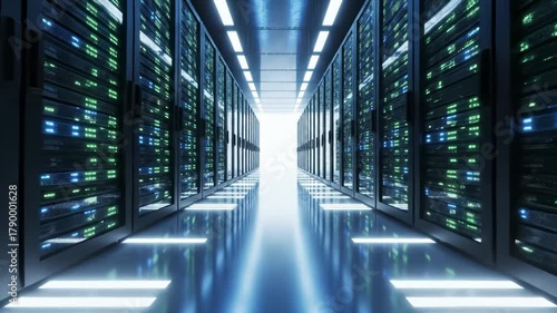 Navigating Through Data Center With Rows of Server Racks