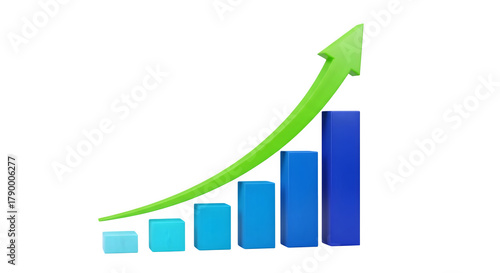A 3d rendering of a bar chart with a green arrow showing upward growth and progress Free Download A 3d rendering of a bar chart with a green arrow showing upward growth and progress - GFXLoad
