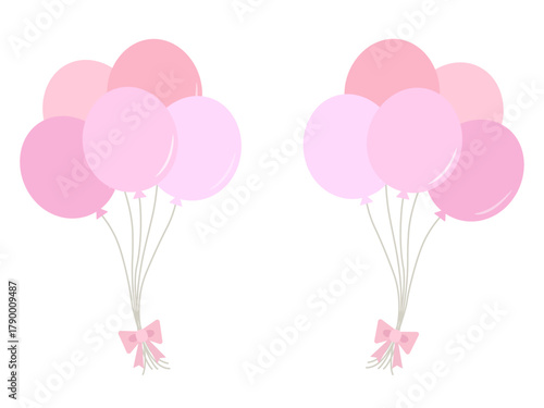 可愛くてシンプルなピンク系の風船の束のイラスト
