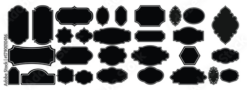 Black and white decorative label frames set – vintage badge, border and tag shapes vector