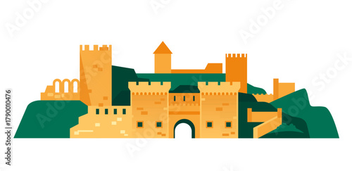 Petrovaradin fortress - colorful flat design style illustration