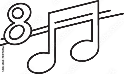 Eighth note and stylized musical notation symbol with staff line art graphic