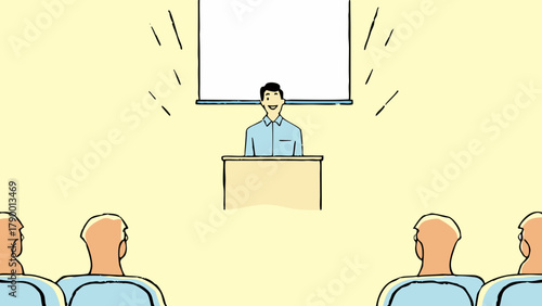 Nervous Speaker Giving Presentation to Audience