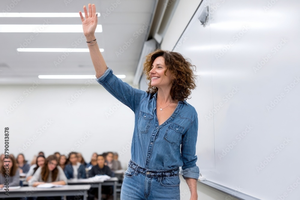 Obraz premium Dynamic Educator Inspires Students in a Contemporary Classroom Environment for Academic Growth