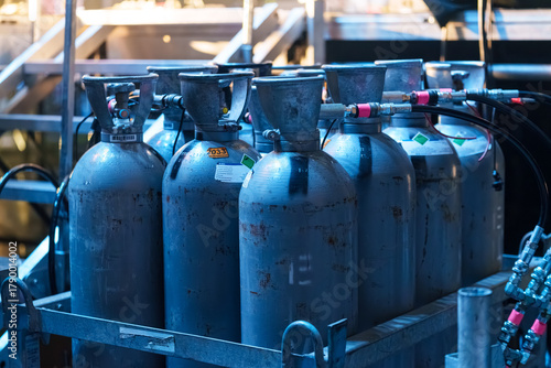CO2 canisters and related equipment stored backstage for stage and special effects during live concerts and performances