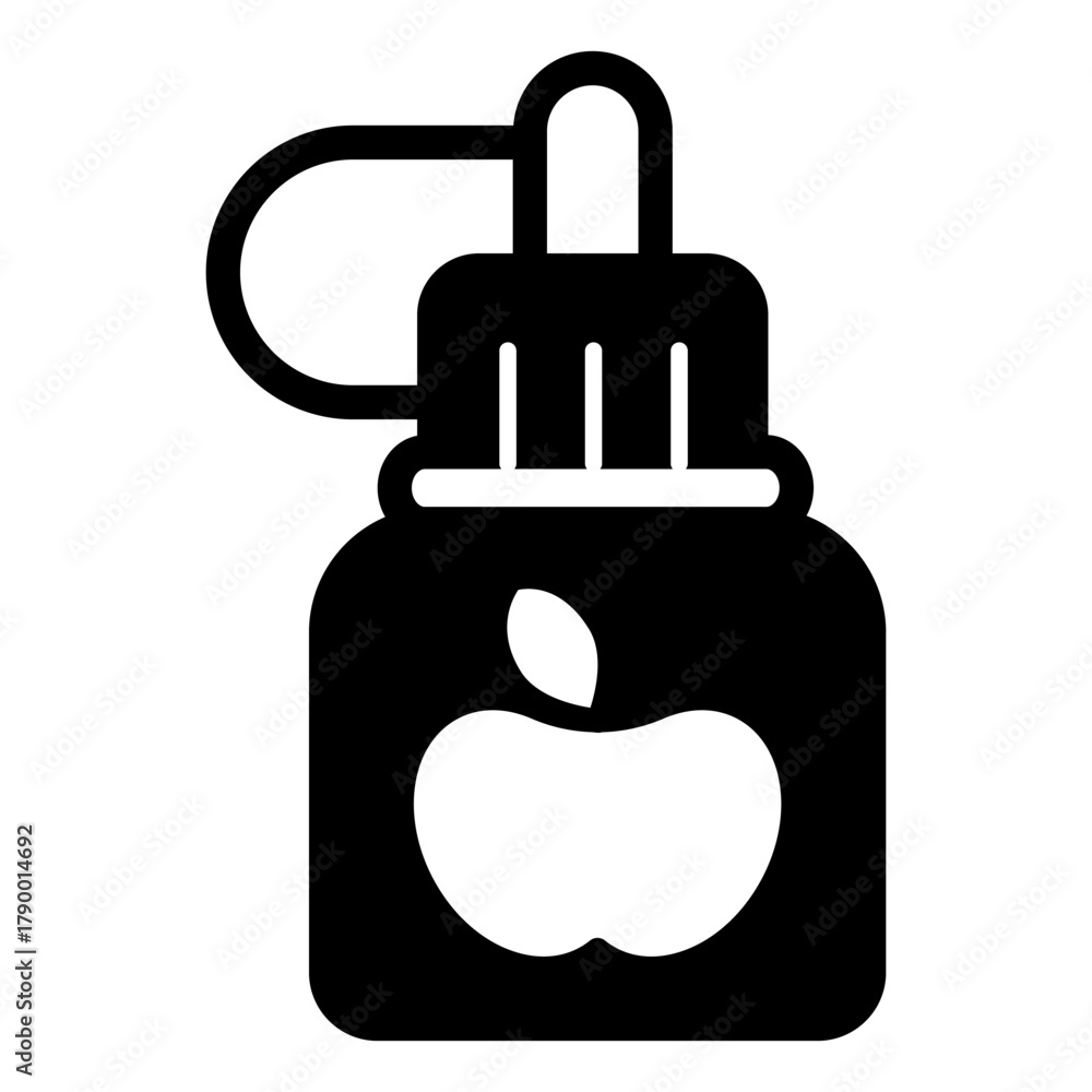 Obraz premium Jar of apple solid icon, vaping concept. Vector graphics. Filling liquid sign on white background, style icon mobile or web design.