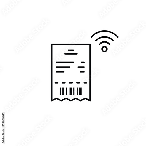 Shopping receipt with barcode and wi-fi. Online purchases, e-commerce and contactless payment. Pixel perfect, editable stroke vector icon