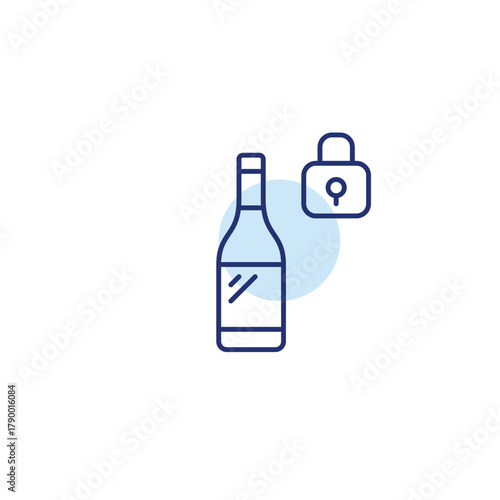 Wine bottle and lock. Restricted alcohol distribution. Pixel perfect, editable stroke vector icon