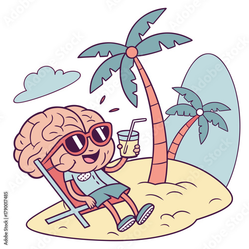 Brain enjoying a tropical vacation on a sunny beach