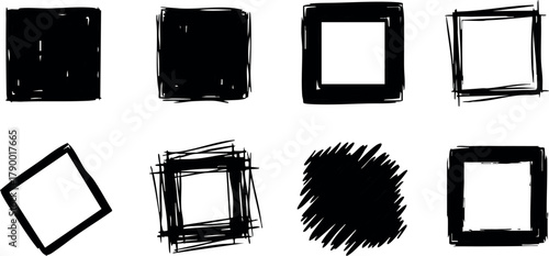 Set of grunge style black square shapes and frames for creative design and decoration vector collection