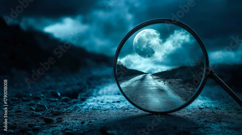 Moonlit path reflected in mirror, symbolizing perspective and inner clarity