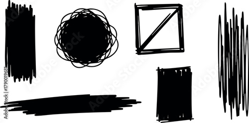 Abstract black brush strokes and ink splashes vector design elements for creative artistic projects and modern graphic compositions