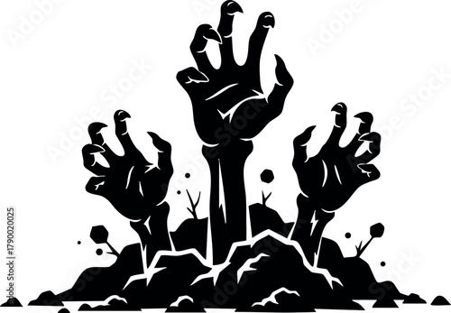 Zombie hands rising from ground vector illustration spooky horror theme design