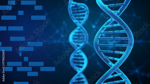 Stunning DNA double helix structure for science technology or medical research projects in a modern blue design